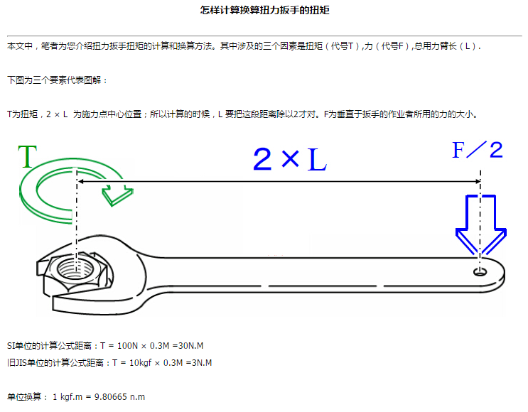 扭力扳手扭矩的计算和换算方法  基础知识 第1张