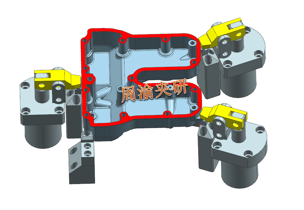 [夹研外包设计案例]壳体液压夹具  液压夹具 立加夹具 多工位夹具 第6张