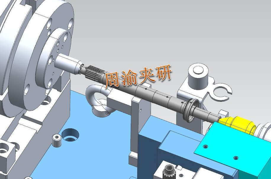 [夹研外包设计案例]中间轴四轴液压夹具  液压夹具 四轴夹具 顶尖 第4张